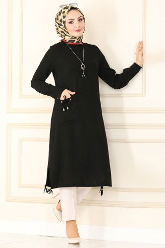 moda selvim Kolyeli Aerobin Tunik PL8052 Siyah - Thumbnail