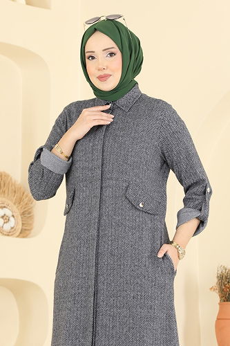 moda selvim Cep Detaylı Balıksırtı Takım 24021UKB139 Gri - Thumbnail