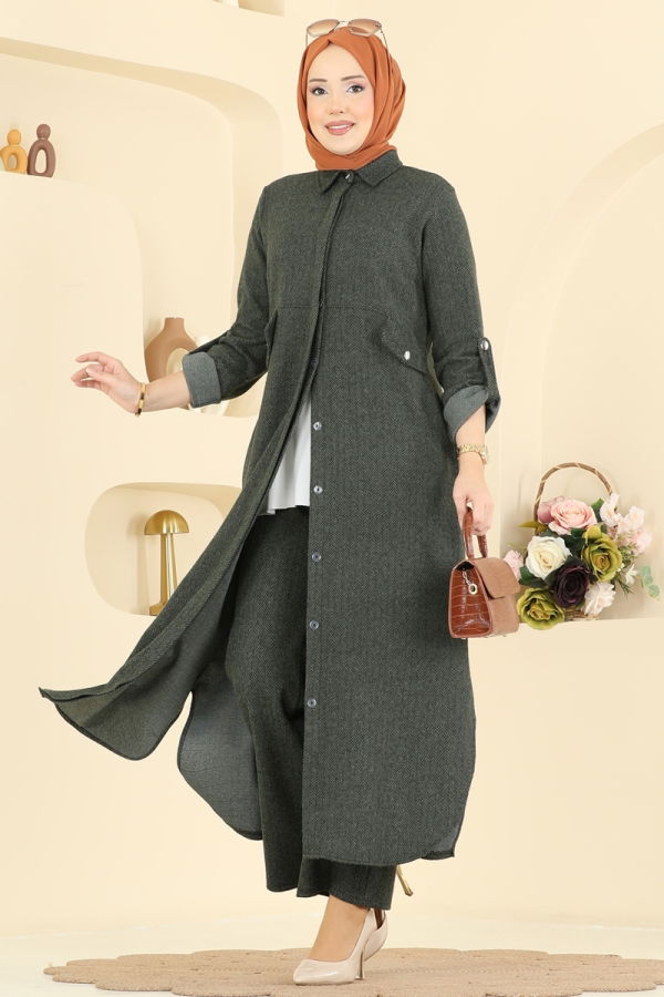 Modaselvim Kombin Cep Detaylı Balıksırtı Takım 24021UKB139 Haki