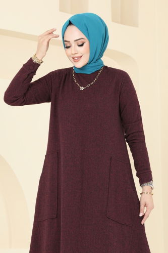 moda selvim Cep Detaylı Balıksırtı Tunik 22025UKB139 Bordo - Thumbnail