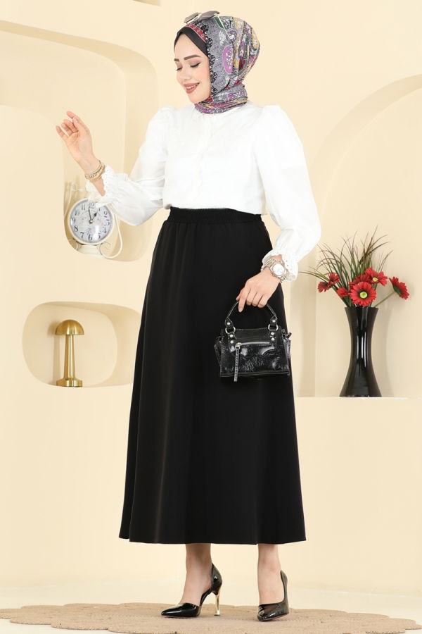 Modaselvim Etek Cep Detaylı Dabıl Etek 213BRZ597 Siyah