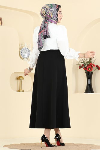 moda selvim Cep Detaylı Dabıl Etek 213BRZ597 Siyah - Thumbnail