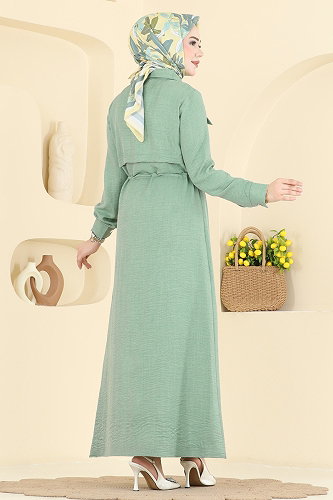 moda selvim Cep Detaylı Düğmeli Elbise 24038UKB139 Mint - Thumbnail