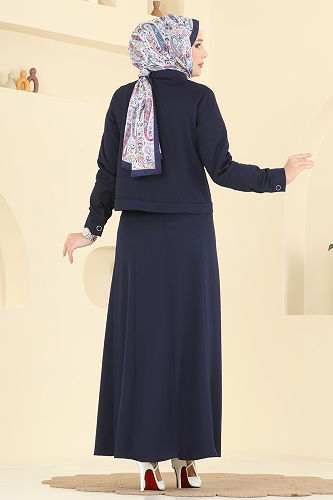 moda selvim Cep Detaylı Elbiseli Takım 24017UKB139 Açık Laci - Thumbnail