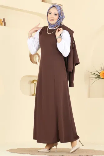 U.K.B. - Cep Detaylı Elbiseli Takım 24017UKB139 Kahve