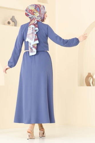 moda selvim Cep Detaylı Etekli Takım 23005UKB139 İndigo - Thumbnail