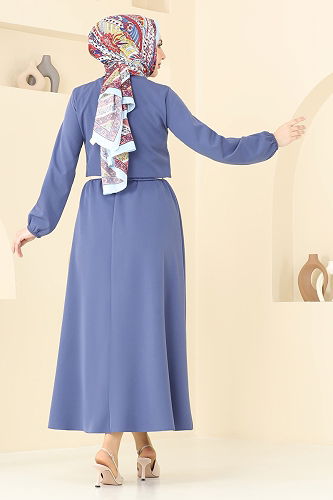 moda selvim Cep Detaylı Etekli Takım 23005UKB139 İndigo - Thumbnail