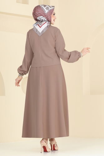moda selvim Cep Detaylı Etekli Takım 23005UKB139 Koyu Vizyon - Thumbnail