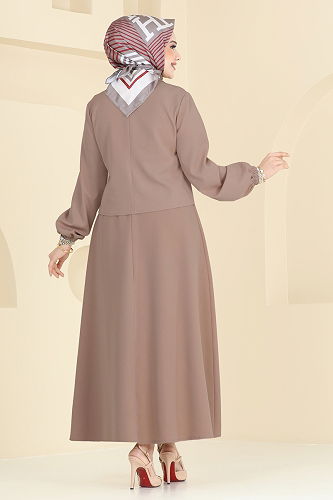 moda selvim Cep Detaylı Etekli Takım 23005UKB139 Koyu Vizyon - Thumbnail