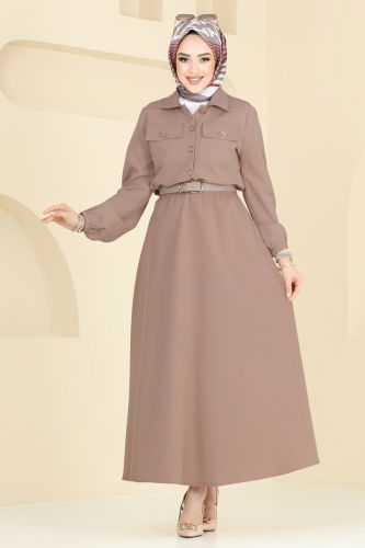 moda selvim Cep Detaylı Etekli Takım 23005UKB139 Koyu Vizyon - Thumbnail