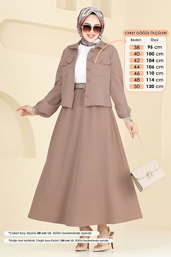 moda selvim Cep Detaylı Etekli Takım 23005UKB139 Koyu Vizyon - Thumbnail