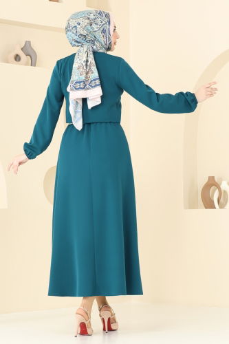 moda selvim Cep Detaylı Etekli Takım 23005UKB139 Petrol - Thumbnail