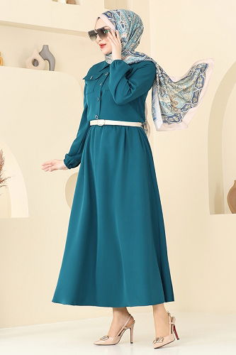 moda selvim Cep Detaylı Etekli Takım 23005UKB139 Petrol - Thumbnail