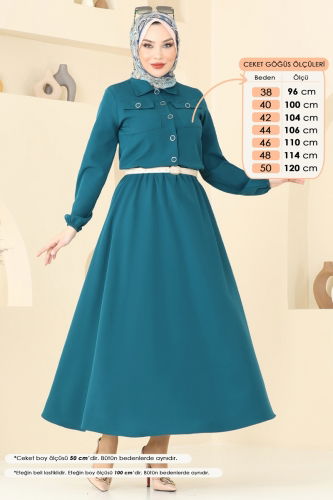 moda selvim Cep Detaylı Etekli Takım 23005UKB139 Petrol - Thumbnail