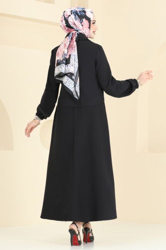 moda selvim Cep Detaylı Etekli Takım 23005UKB139 Siyah - Thumbnail