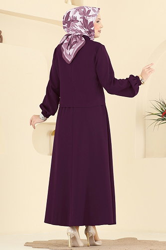 moda selvim Cep Detaylı Etekli Takım 2601SL432 Açık Mürdüm - Thumbnail