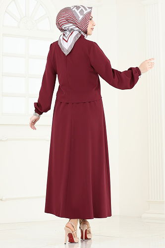 moda selvim Cep Detaylı Etekli Takım 2601SL432 Bordo - Thumbnail
