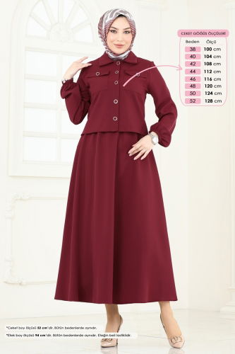 moda selvim Cep Detaylı Etekli Takım 2601SL432 Bordo - Thumbnail