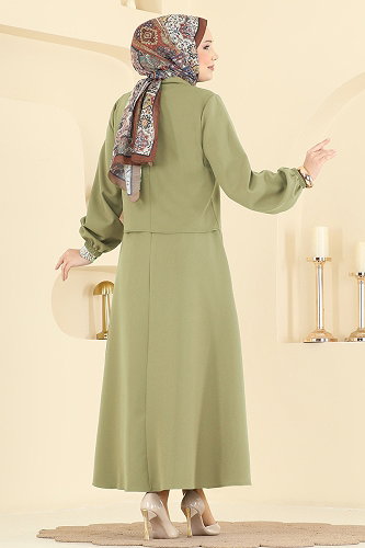 moda selvim Cep Detaylı Etekli Takım 2601SL432 Çağla - Thumbnail