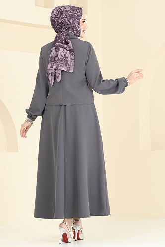 moda selvim Cep Detaylı Etekli Takım 2601SL432 Gri - Thumbnail