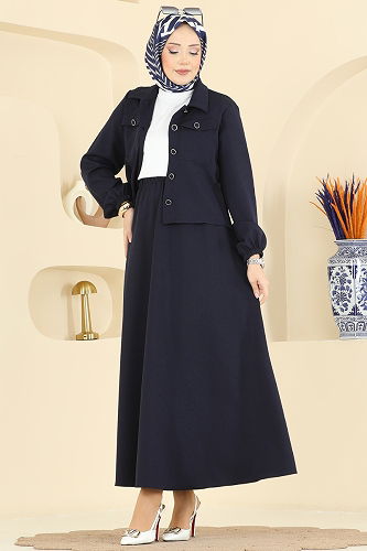 moda selvim Cep Detaylı Etekli Takım 2601SL432 Laci - Thumbnail