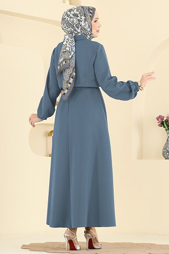 moda selvim Cep Detaylı Etekli Takım 2601SL432 Mavi - Thumbnail