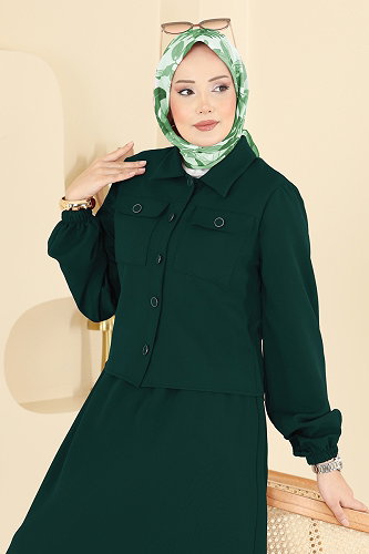 moda selvim Cep Detaylı Etekli Takım 2601SL432 Petrol - Thumbnail