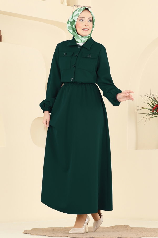 Modaselvim Kombin Cep Detaylı Etekli Takım 2601SL432 Petrol