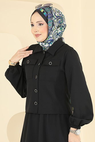 moda selvim Cep Detaylı Etekli Takım 2601SL432 Siyah - Thumbnail