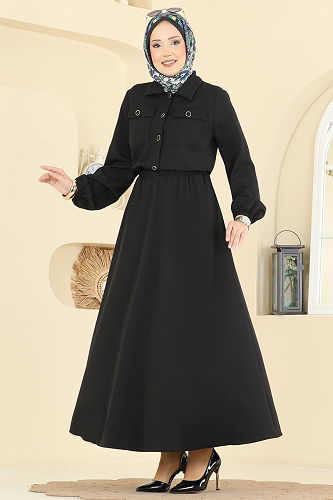 moda selvim Cep Detaylı Etekli Takım 2601SL432 Siyah - Thumbnail