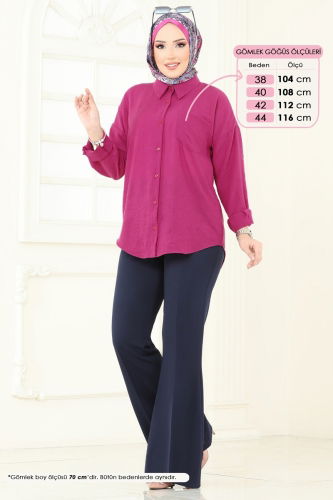 moda selvim Cep Detaylı Gömlek 0710OZT1013 Fuşya - Thumbnail