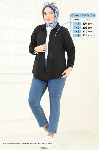 moda selvim Cep Detaylı Gömlek 0710OZT1013 Siyah - Thumbnail
