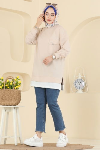 A.Y.D. - Cep Detaylı İki İp Tunik 2769AYD574 Taş