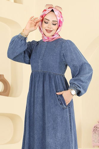 moda selvim Cep Detaylı Kot Elbise 102ZNE1011 Açık Kot - Thumbnail