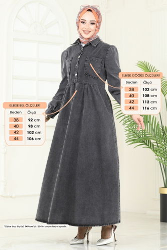 moda selvim Cep Detaylı Kot Elbise 845ASE1098 Siyah Yıkamalı Kot - Thumbnail