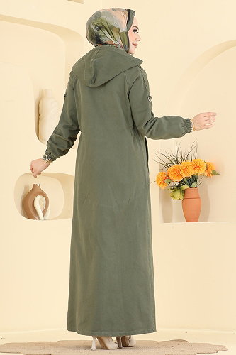 moda selvim Cep Detaylı Kot Ferace 044DFL152 Haki - Thumbnail