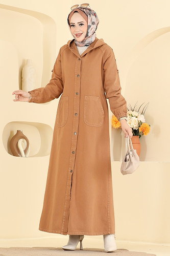 moda selvim Cep Detaylı Kot Ferace 044DFL152 Latte - Thumbnail