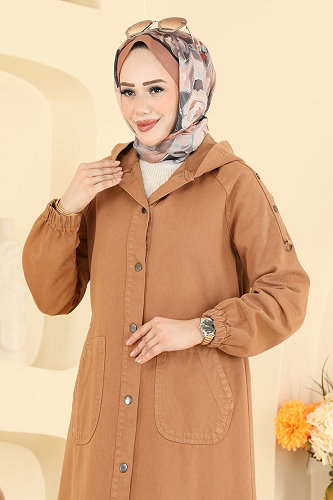 moda selvim Cep Detaylı Kot Ferace 044DFL152 Latte - Thumbnail