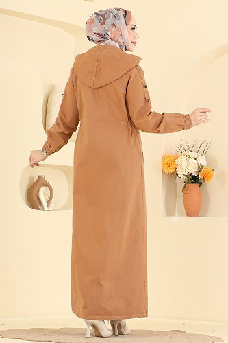 moda selvim Cep Detaylı Kot Ferace 044DFL152 Latte - Thumbnail