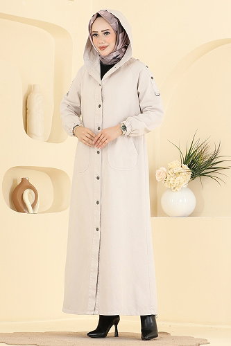 moda selvim Cep Detaylı Kot Ferace 044DFL152 Taş - Thumbnail