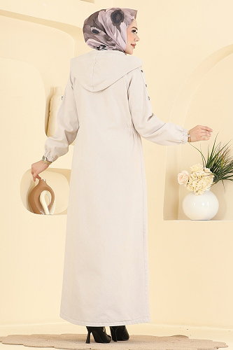 moda selvim Cep Detaylı Kot Ferace 044DFL152 Taş - Thumbnail