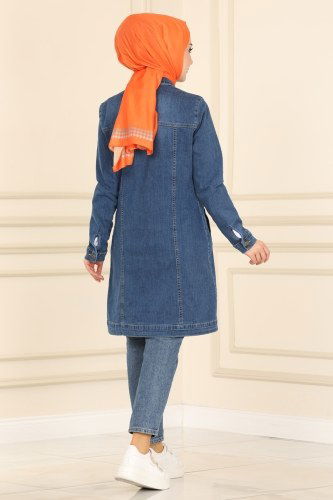 moda selvim Cep Detaylı Kot Kap 6063MZ203 Açık Kot - Thumbnail