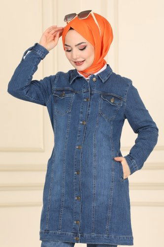 moda selvim Cep Detaylı Kot Kap 6063MZ203 Açık Kot - Thumbnail