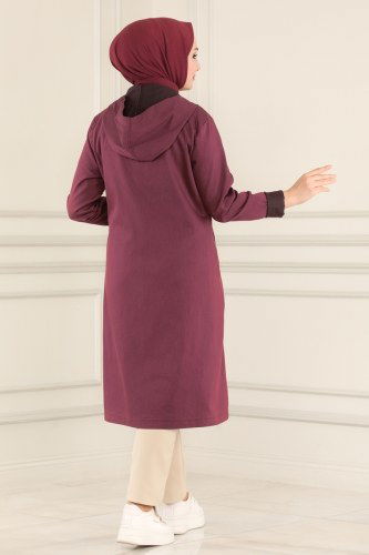 moda selvim Cep Detaylı Kot Kap 6134MZ203 Mürdüm - Thumbnail