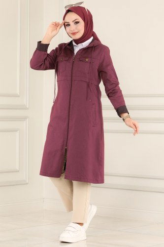 moda selvim Cep Detaylı Kot Kap 6134MZ203 Mürdüm - Thumbnail