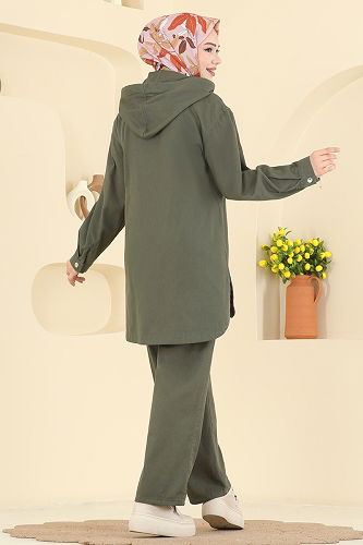 moda selvim Cep Detaylı Kot Takım 4091ORG1169 Haki - Thumbnail