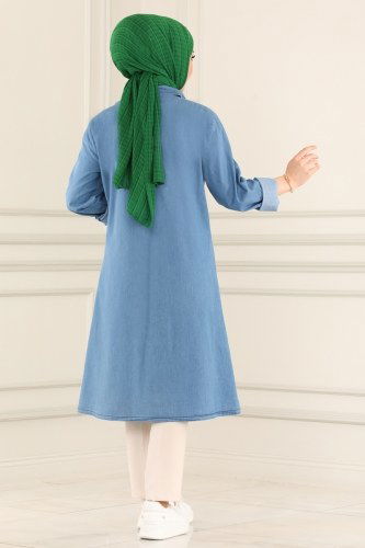 moda selvim Cep Detaylı Kot Tunik 4340MKL719 Açık Kot - Thumbnail