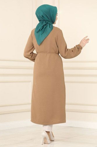 moda selvim Cep Detaylı Mevsimlik Kap 6783S324 Latte - Thumbnail