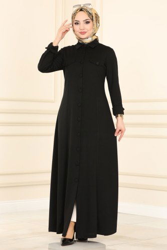 moda selvim Cep Detaylı Mira Ferace 1505UKB139 Siyah - Thumbnail