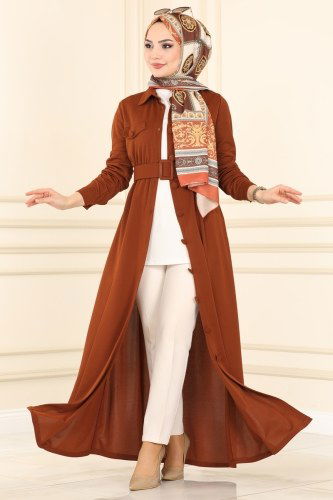 moda selvim Cep Detaylı Mira Ferace 1505UKB139 Taba - Thumbnail